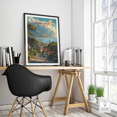 Hermanus Art Print South Africa displayed in a stylish workspace, showcasing the beauty of Hermanus.