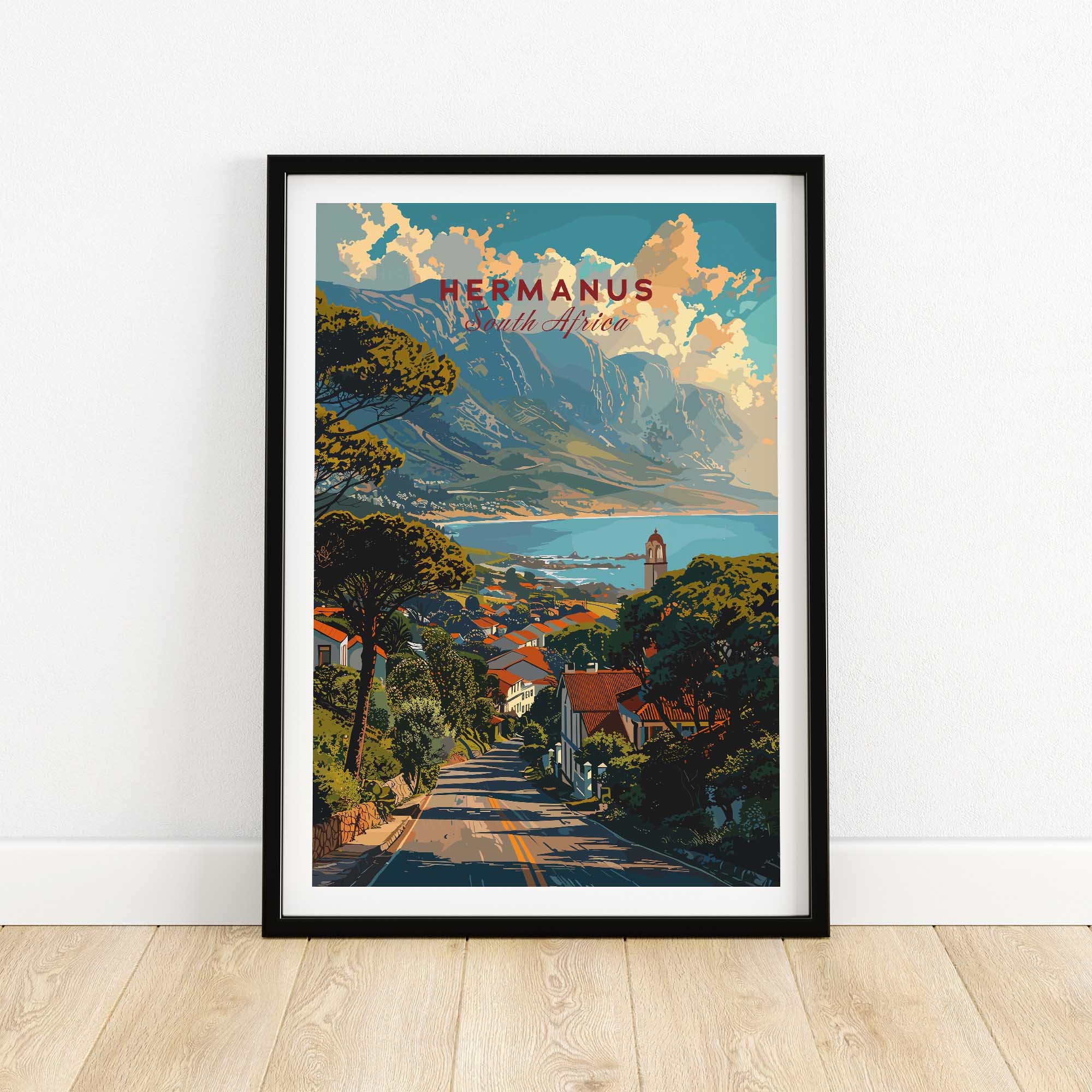 Hermanus Art Print South Africa showcasing scenic landscapes and vibrant culture of Hermanus.
