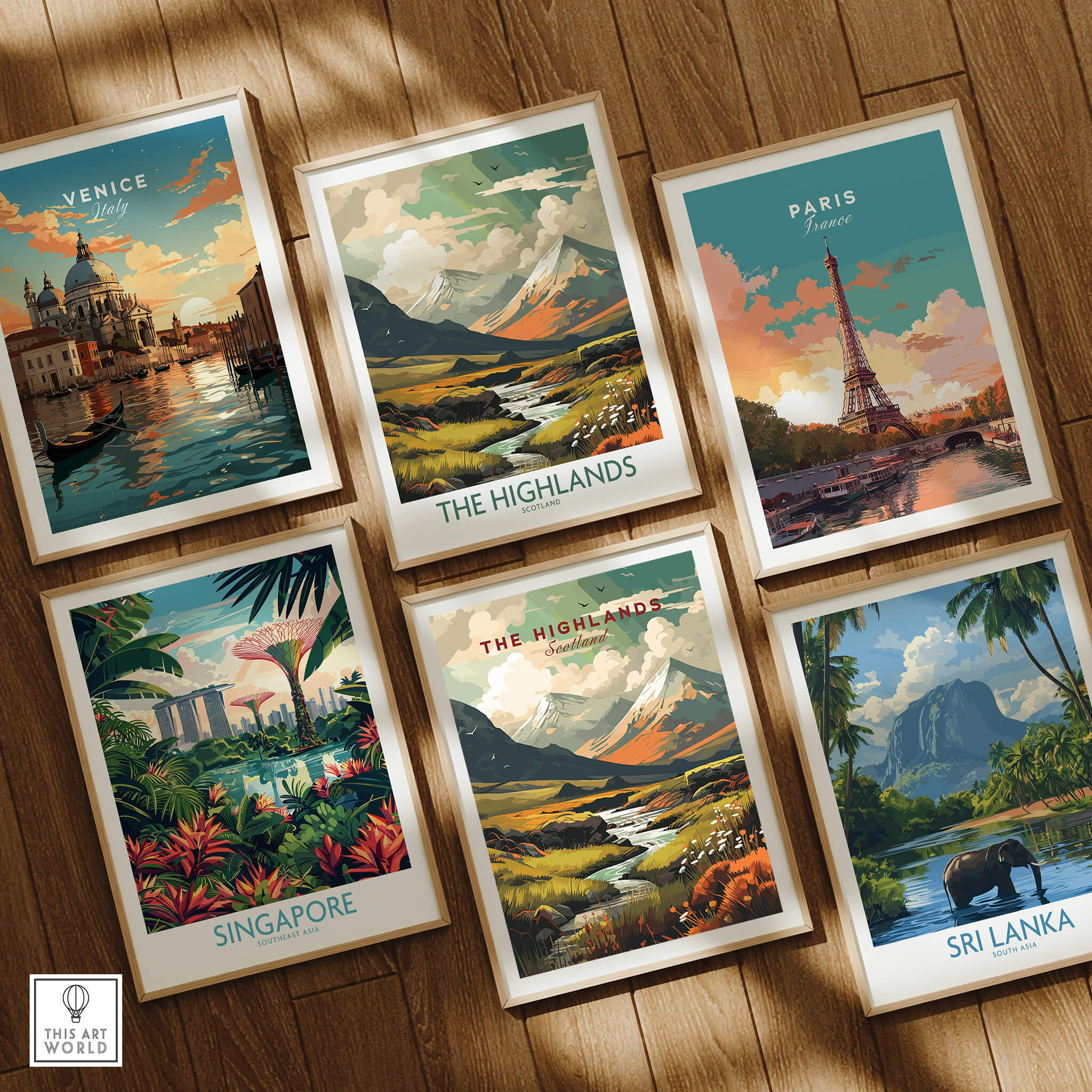 The Highlands Scotland Autumn Valley | Scottish Travel Wall Decor showcasing framed prints of scenic locations.