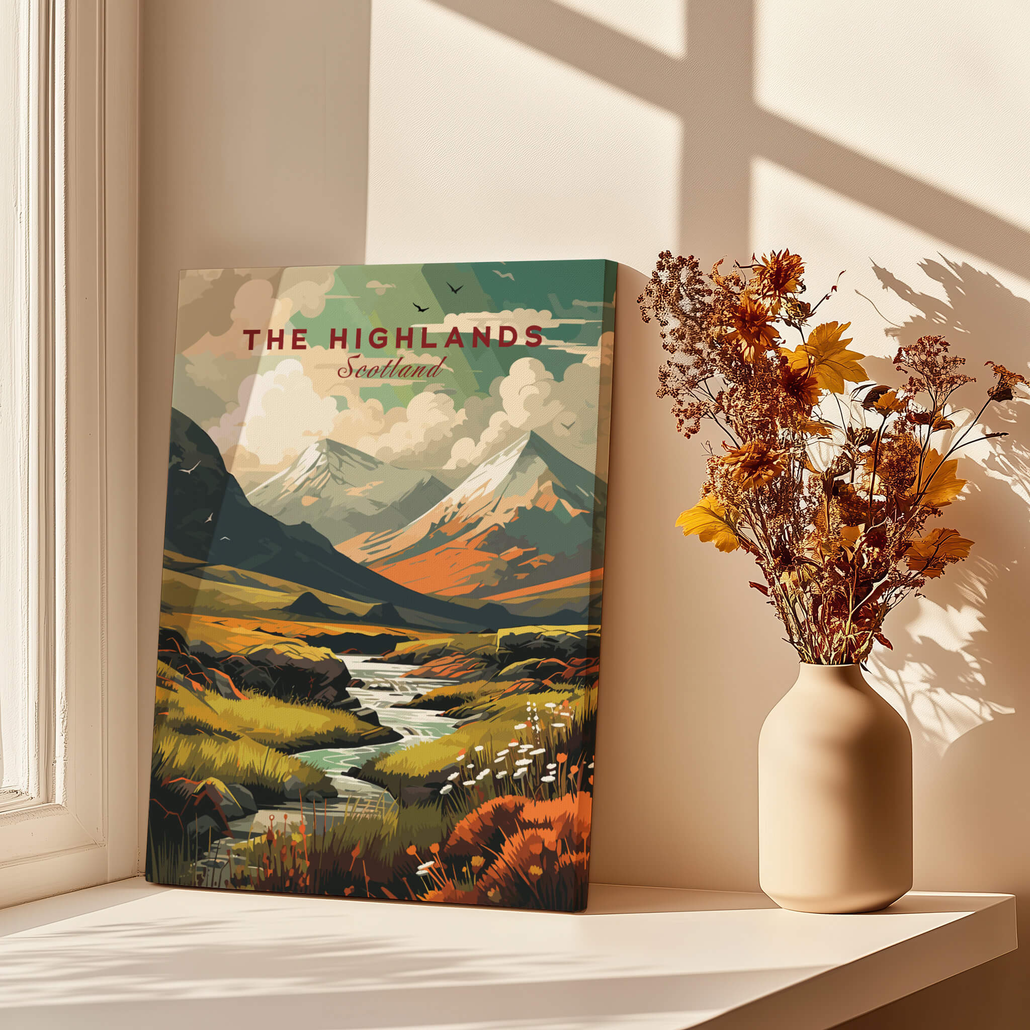 The Highlands Scotland Autumn Valley | Scottish Travel Wall Decor featuring autumn landscape and river.