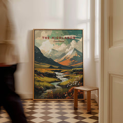 The Highlands Scotland Autumn Valley | Scottish Travel Wall Decor featuring a scenic landscape of mountains and valleys.