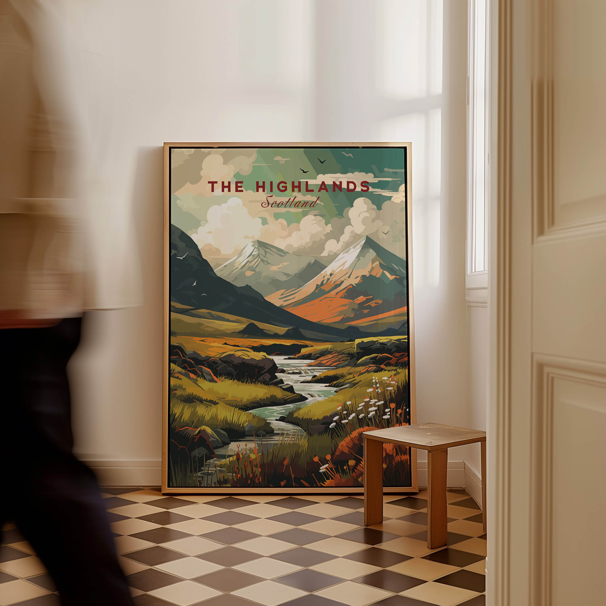 The Highlands Scotland Autumn Valley | Scottish Travel Wall Decor featuring a scenic landscape of mountains and valleys.