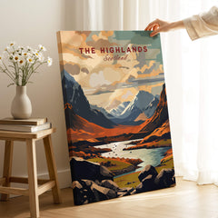 The Highlands Scotland Mountain River Art Print | Glencoe Landscape Poster displayed in a cozy interior setting