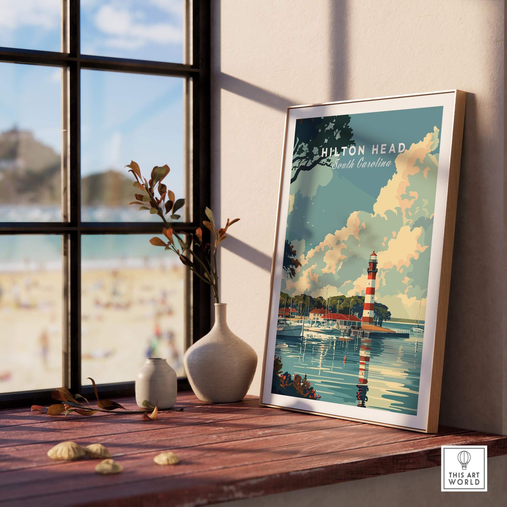 Hilton Head Poster showcasing coastal scenery of South Carolina, perfect for home decor.