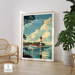 Hilton Head Poster showcasing the iconic lighthouse and serene waters of Hilton Head Island, South Carolina.