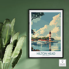 Hilton Head Travel Print featuring an iconic lighthouse and coastal scenery.