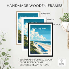 Hilton Head Wall Art Print in handmade wooden frames, showcasing serene beach and ocean view, perfect for home decor.