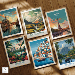Hydra Greece Wall Art Print | Historic Port & Harbor Travel Poster collection featuring vintage travel posters.