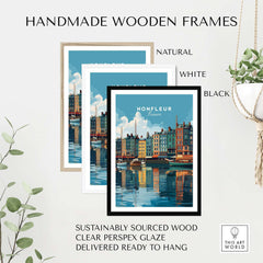 Honfleur Art Print - French Harbor Poster - Normandy Coastal Decor in handmade wooden frames.