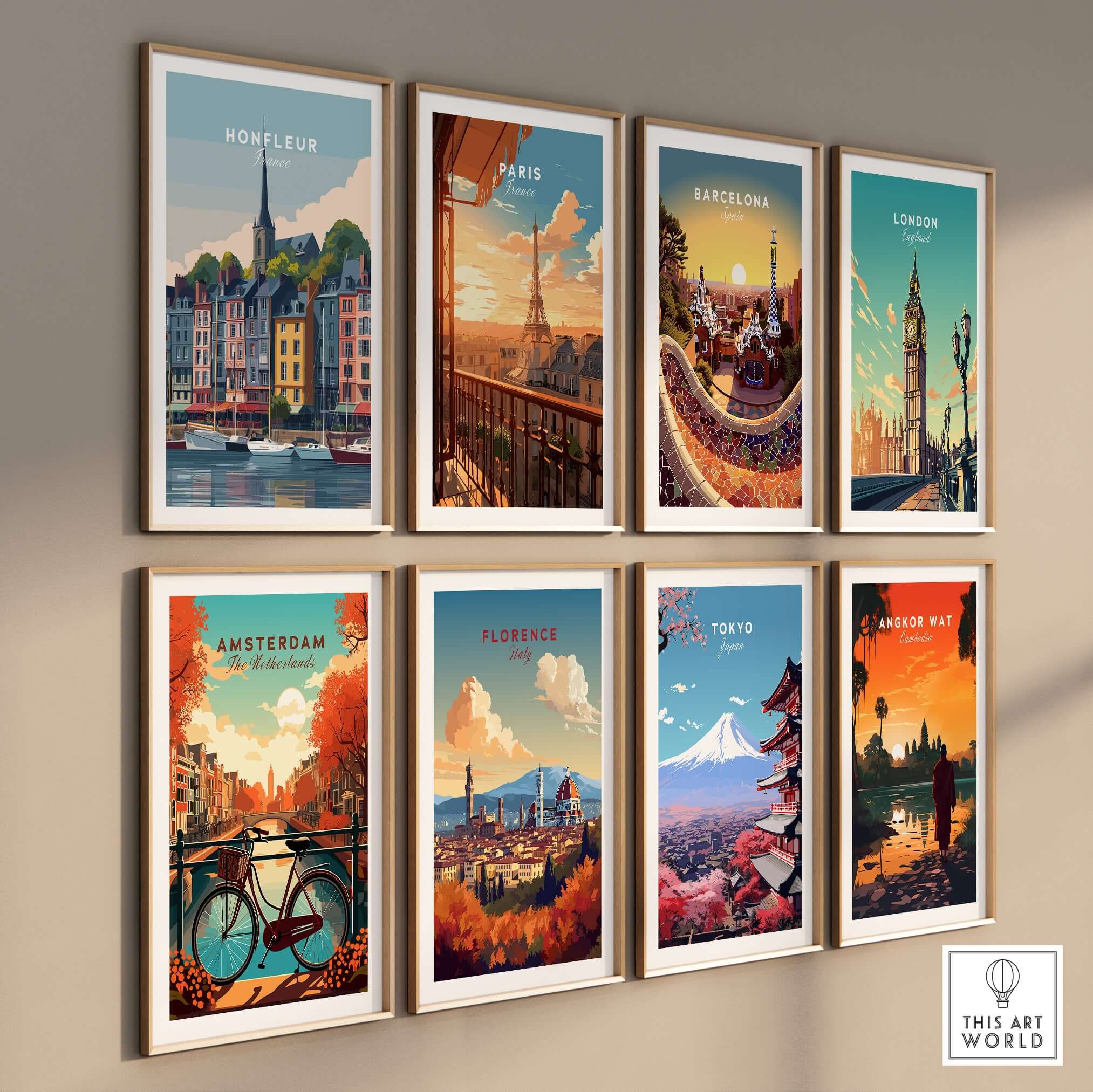 Honfleur Poster - French Harbor Town Wall Art - Boating Scene Print displayed among other city-themed art prints.