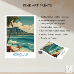 Honolulu Hawaii Poster | Tropical Beach & Diamond Head Canvas Print featuring vintage art and quality details.