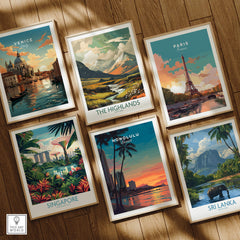Honolulu Hawaii Travel Poster | Waikiki Sunset Cityscape Wall Art Print featuring stunning travel art collection.