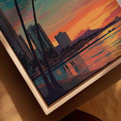 Honolulu Hawaii Travel Poster | Waikiki Sunset Cityscape Wall Art Print featuring a vibrant sunset over the city skyline.