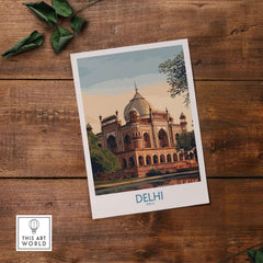 Delhi India Travel Print Mughal Landmark Poster Humayuns Tomb Wall Art Reflection