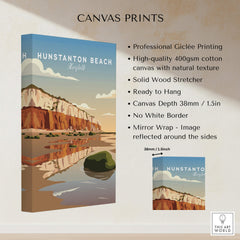 Hunstanton Beach Norfolk Wall Art Print | Red Cliffs Coastal Travel Poster - Professional giclée printing on canvas.