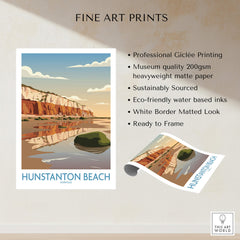 Hunstanton Beach Norfolk Poster | British Seaside Landscape Canvas Print featuring vibrant cliffs and coastal scenery.