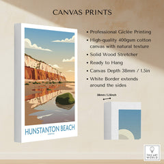 Hunstanton Beach Norfolk Poster | British Seaside Landscape Canvas Print displayed with professional Giclée printing details.
