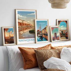 Hunstanton Beach Norfolk Poster | British Seaside Landscape Canvas Print displayed in a stylish interior setting.