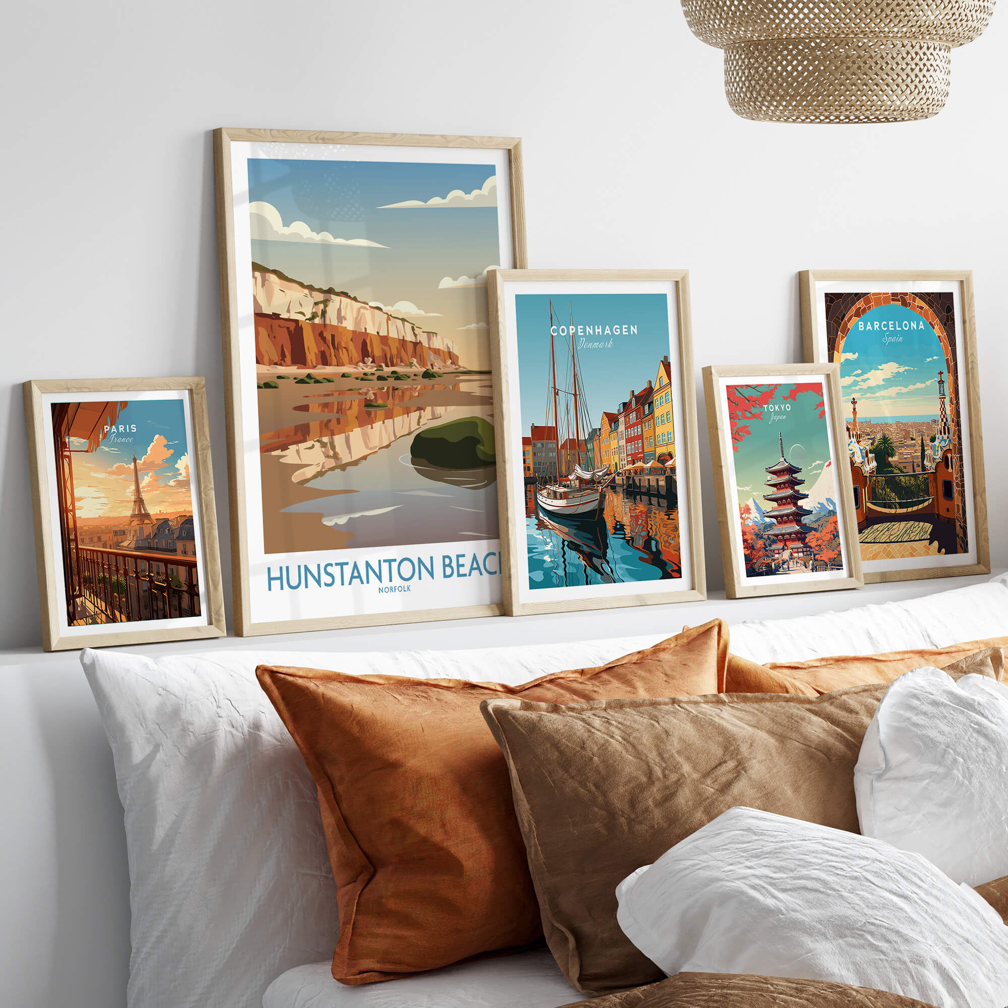 Hunstanton Beach Norfolk Poster | British Seaside Landscape Canvas Print displayed in a stylish interior setting.