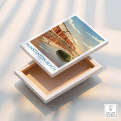 Hunstanton Beach Norfolk Poster | British Seaside Landscape Canvas Print on an open box, showcasing coastal art.