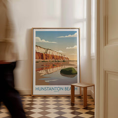 Hunstanton Beach Norfolk Poster | British Seaside Landscape Canvas Print displayed in a stylish interior setting.