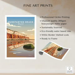 Hunstanton Beach Norfolk Wall Art Print | Red Cliffs Coastal Travel Poster showcasing vibrant coastal scenery.