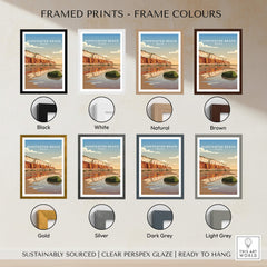 Hunstanton Beach Norfolk Wall Art Print | Red Cliffs Coastal Travel Poster framed print options in various colors.