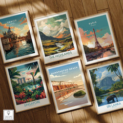 Hunstanton Beach Norfolk Wall Art Print | Red Cliffs Coastal Travel Poster among travel prints including Venice and Paris.