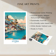 Hydra Greece Canvas Print | Blue Sea & White Architecture Poster showcasing a vibrant Giclée print of Hydra.