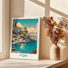 Hydra Greece Canvas Print | Blue Sea & White Architecture Poster displaying a picturesque view of Hydra.