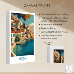 Hydra Greece Canvas Print | Mediterranean Seaside Town Poster showcasing professional Giclée printing and stunning waterfront view.