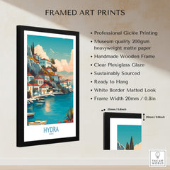 Hydra Greece Canvas Print | Blue Sea & White Architecture Poster framed art print with museum quality materials