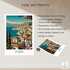 Hydra Greece Poster | Greek Island View Canvas Print showcasing vibrant colors and details of Hydra's coastline.