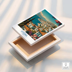 Hydra Greece Poster | Greek Island View Canvas Print featuring picturesque Hydra landscape on decorative box.