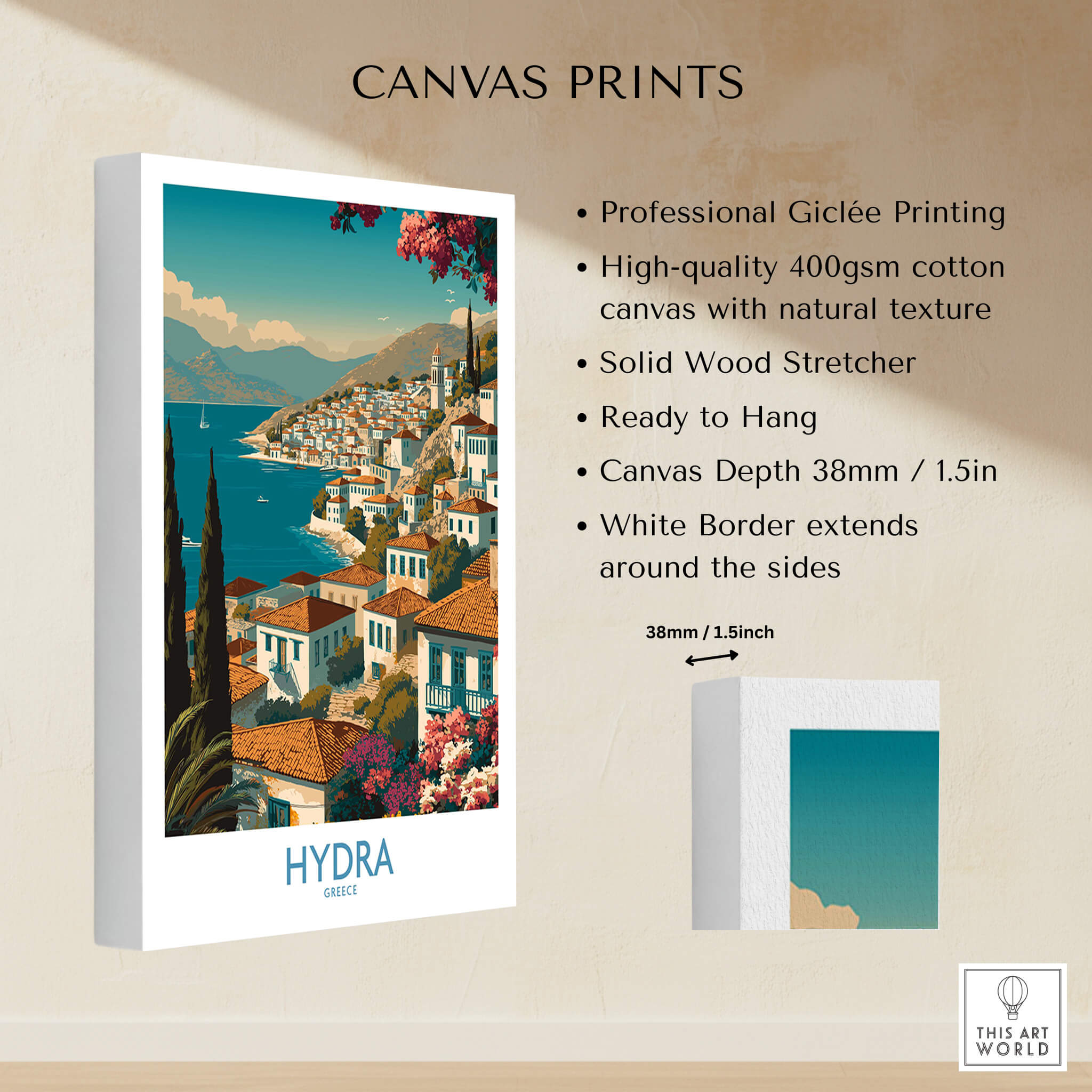 Hydra Greece Poster | Greek Island View Canvas Print showcasing professional Giclée printing and high-quality materials.