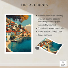 Hydra Greece Travel Poster | Harbor Side Promenade Wall Art Print showcasing vibrant waterfront scene and professional quality.