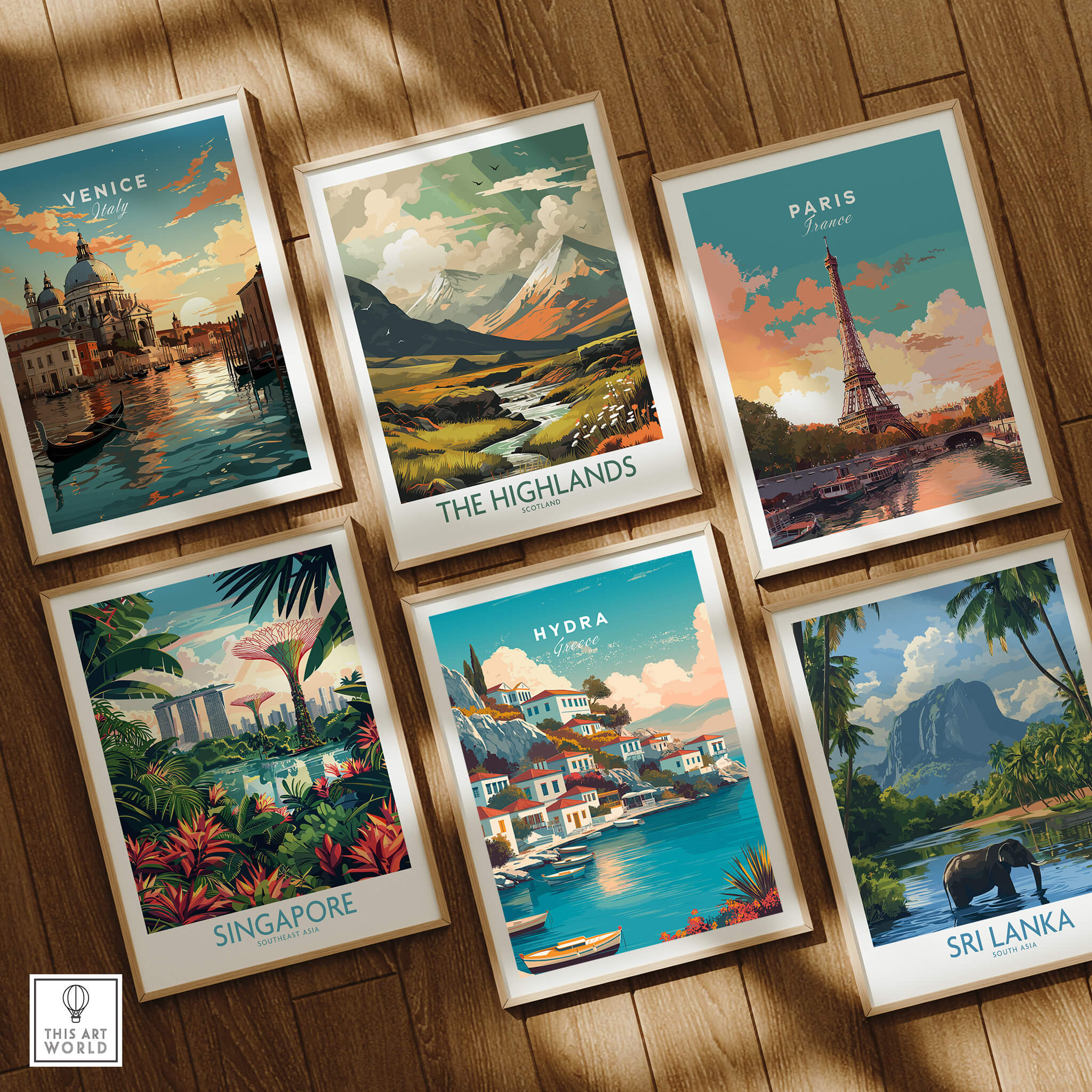 Hydra Greece Travel Poster | Waterfront Village Wall Art Print featuring colorful harbors and traditional architecture.