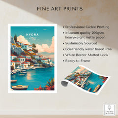 Hydra Greece Travel Poster | Waterfront Village Wall Art Print showcasing vibrant harbor scenery.