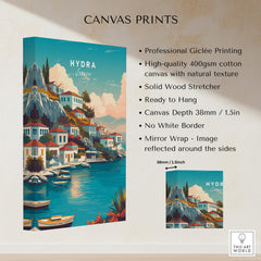 Hydra Greece Travel Poster | Waterfront Village Wall Art Print showcasing high-quality Giclée printing and ready to hang design.