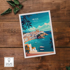 Ibiza Spain Travel Print showcasing beautiful coastal views and vibrant colors of Ibiza, Spain.