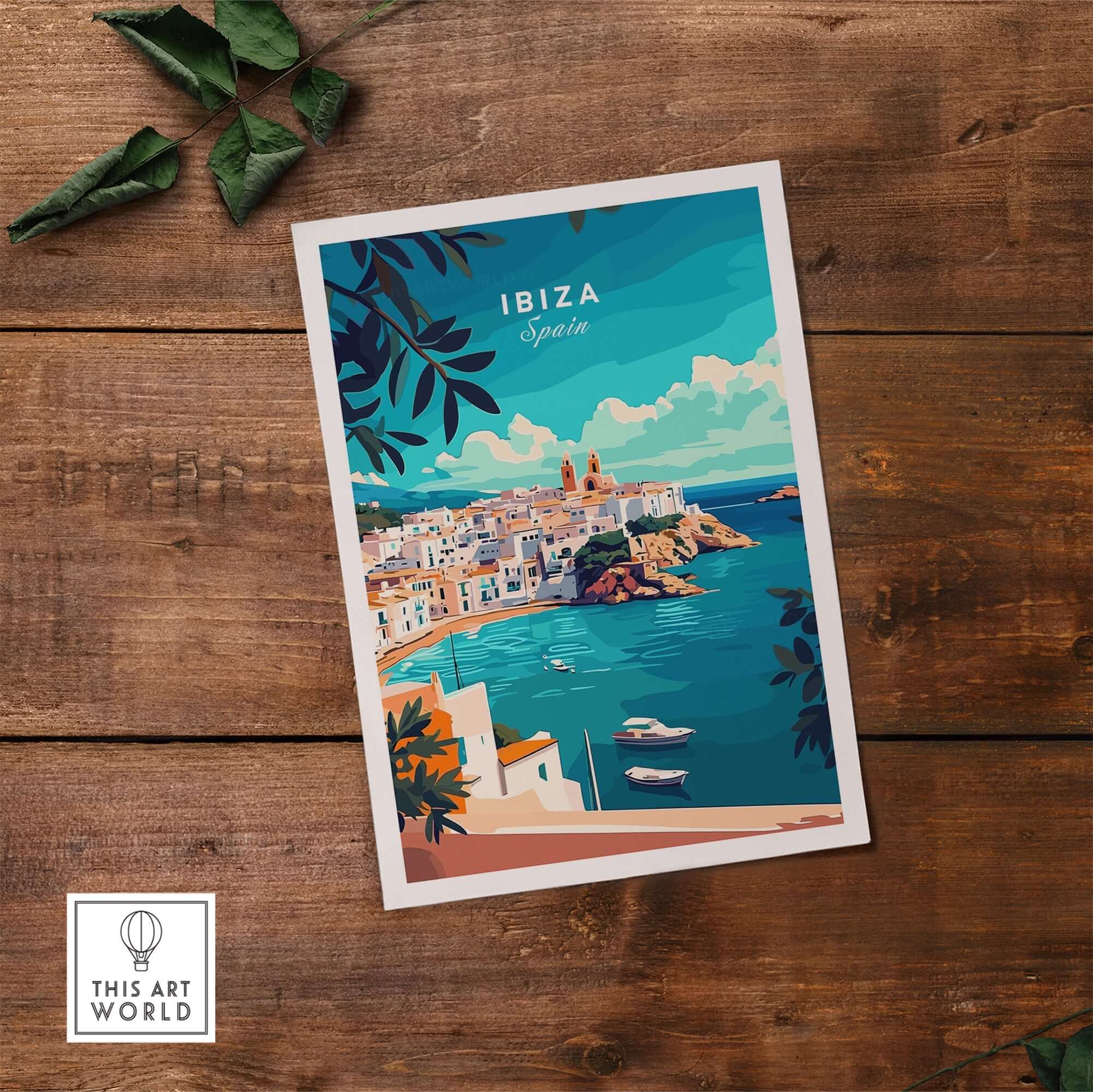 Ibiza Spain Travel Print showcasing beautiful coastal views and vibrant colors of Ibiza, Spain.