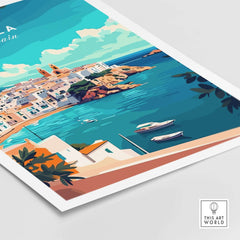 Ibiza Spain Travel Print showcasing vibrant coastal views and charming architecture of Ibiza.