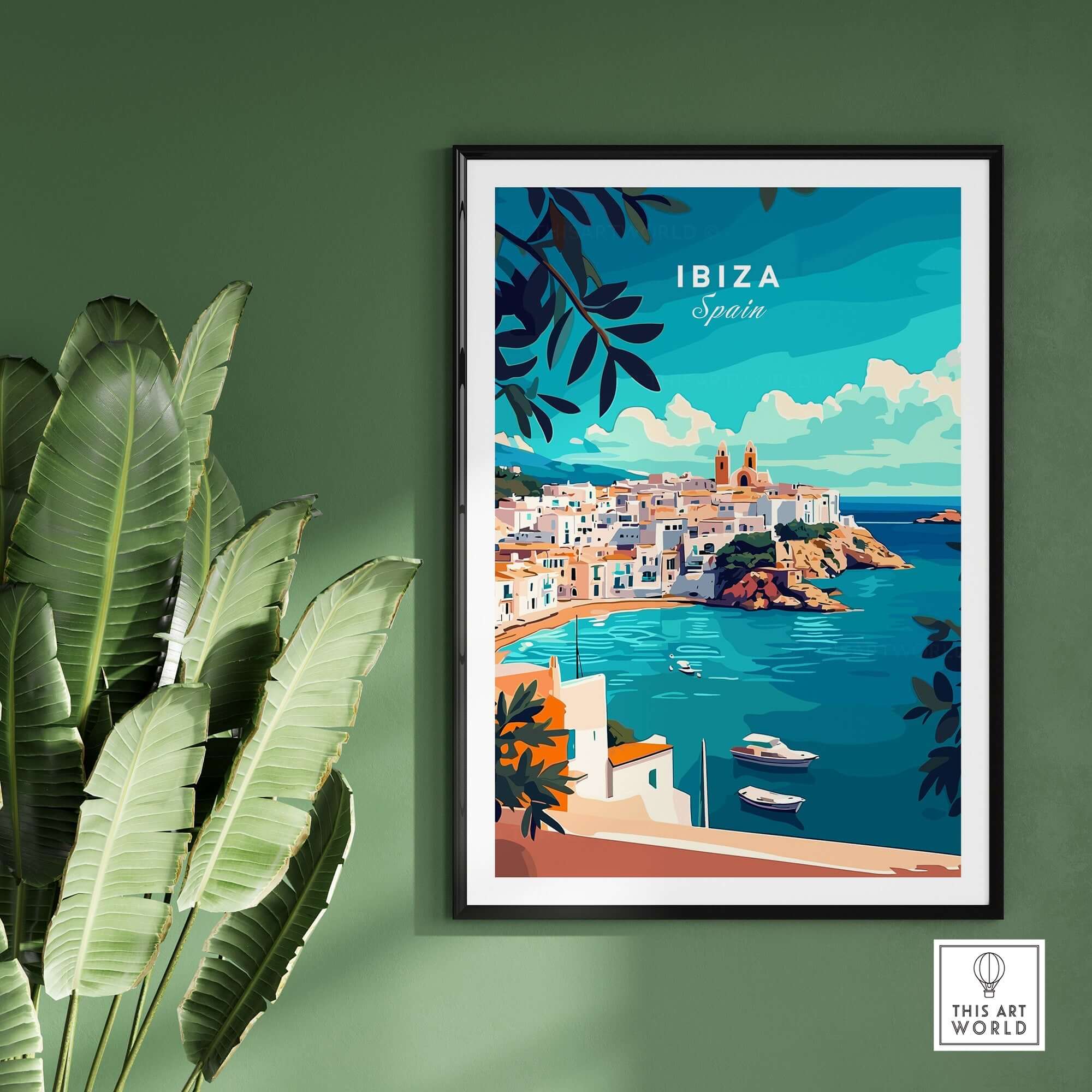 Ibiza Spain Travel Print showcasing the vibrant coastal beauty and culture of Ibiza, bringing a touch of wanderlust to your walls.