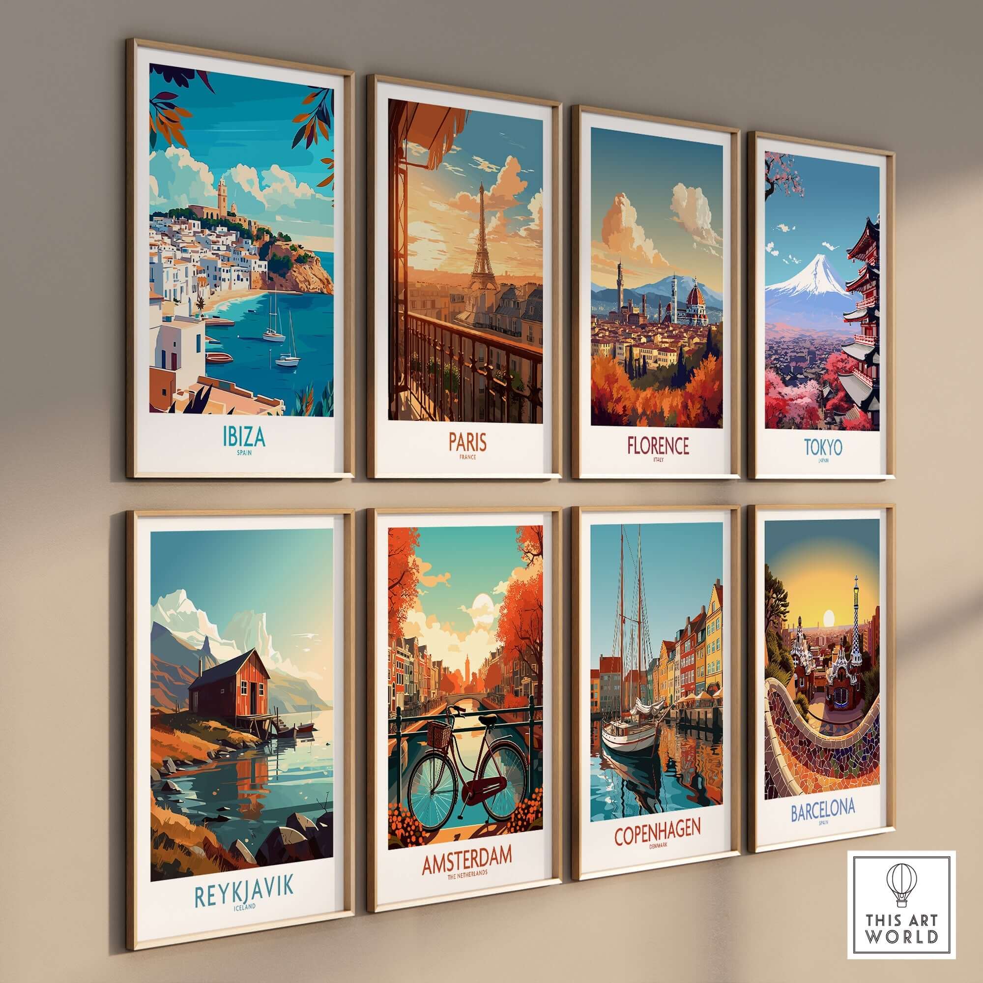 Ibiza Travel Poster spain among other iconic city posters, showcasing vibrant landscapes and cultural highlights.