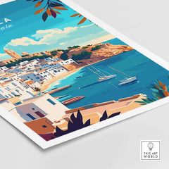 Ibiza Travel Print Spain showcasing iconic landmarks and vibrant coastal scenery of Ibiza.