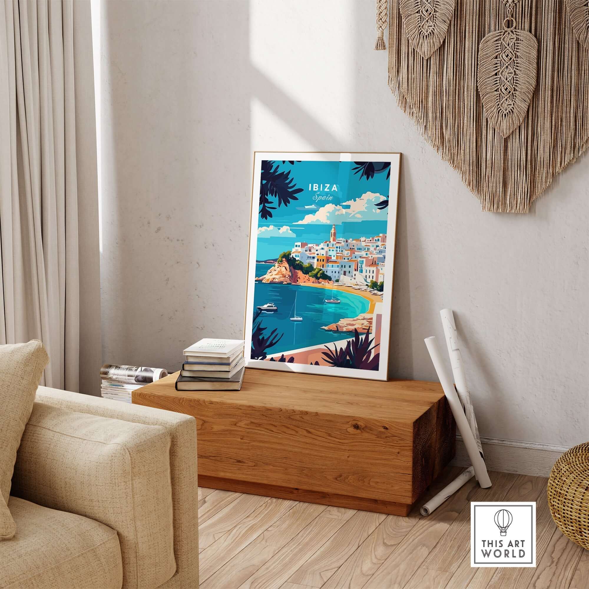 Ibiza Wall Art featuring vibrant colors and scenic beach view, perfect for enhancing any living space.