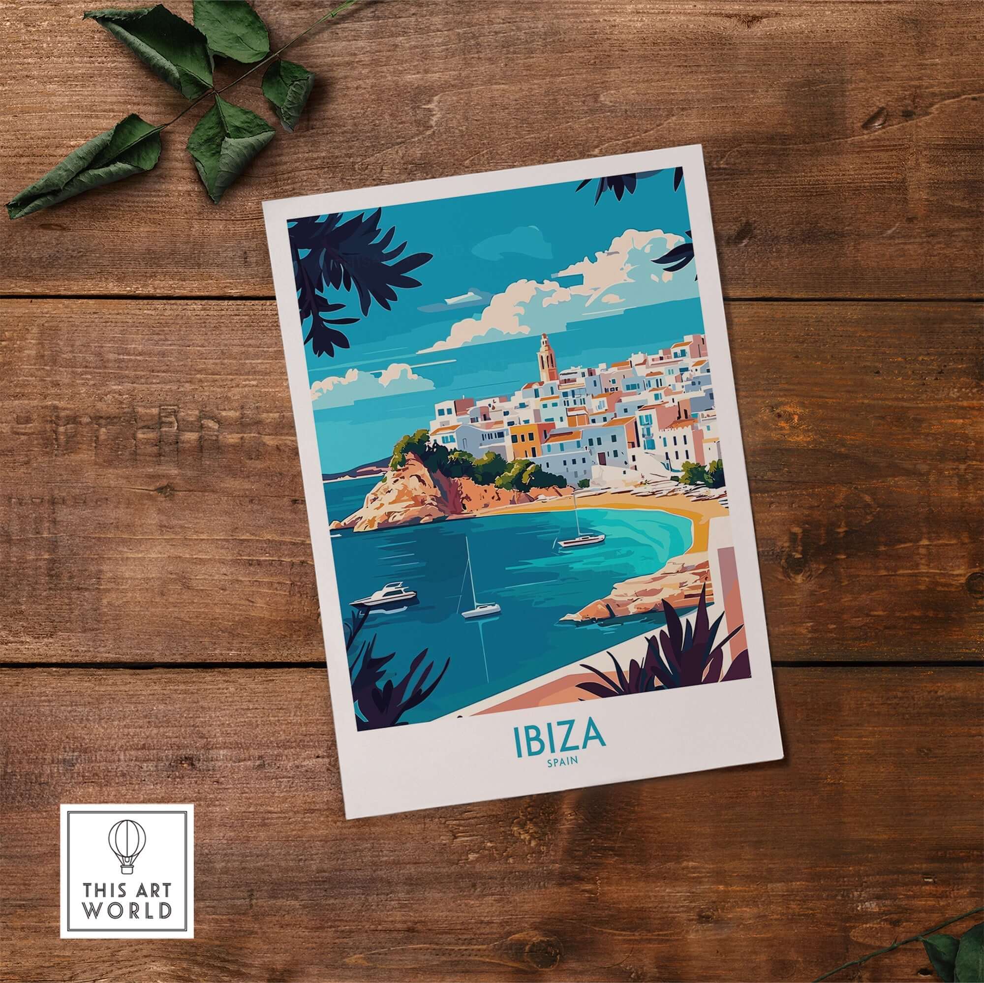 Ibiza Wall Art Print featuring a vibrant coastal scene of Ibiza, Spain adorning your living space.