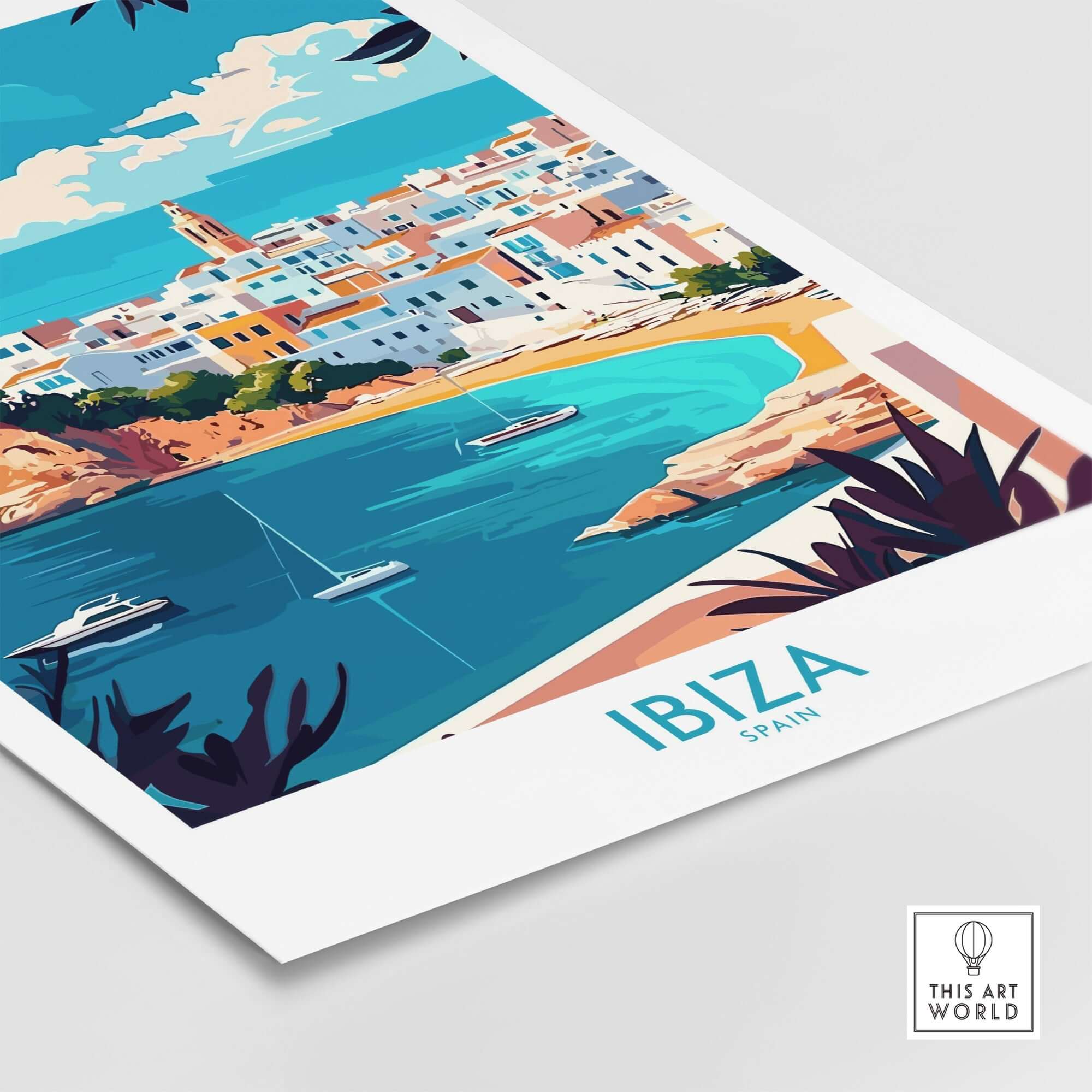 Ibiza Wall Art Print showcasing vibrant coastal scene of Ibiza, Spain, perfect for home decor.