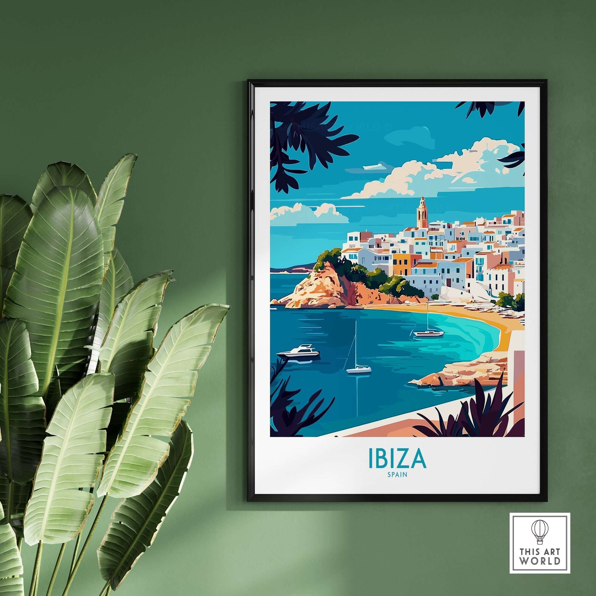 Ibiza Wall Art Print featuring a vibrant coastal scene of Ibiza, Spain, perfect for adding energy to any space.