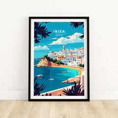 Ibiza Wall Art featuring a vibrant depiction of Ibiza, Spain, with stunning coastal views and colorful buildings.